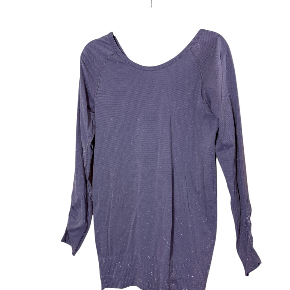 Athleta Women’s Ribbed Athletic Long Sleeve Gray and Silver Scoop neck Top sz L
